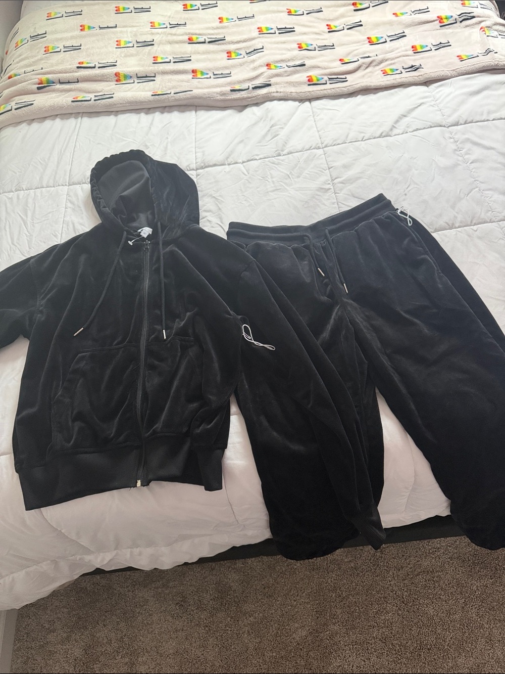 Black Velour Lightweight Hoodie Jacket - Women